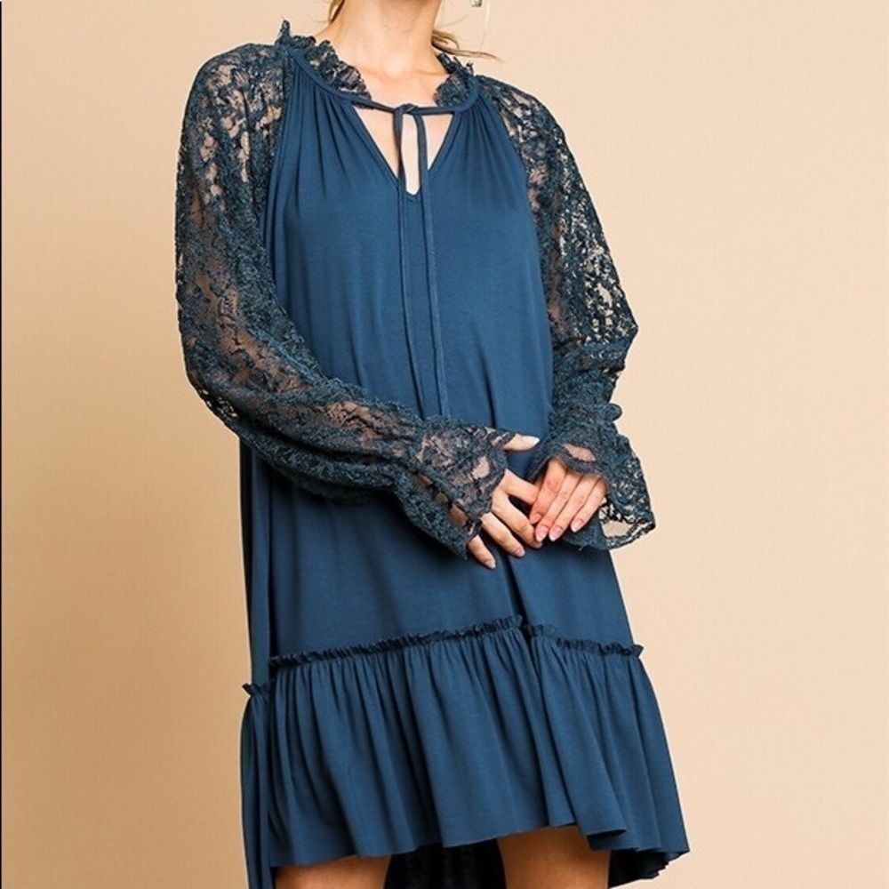 Teal Ruffle Hem Dress